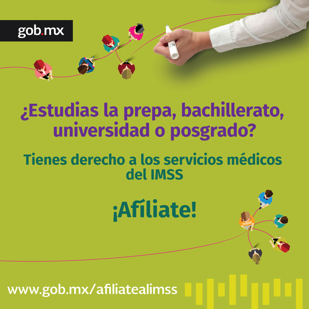 Si eres estudiante afíliate al IMSS; el seguro cubre atención médica, hospitalaria y farmacéutica.