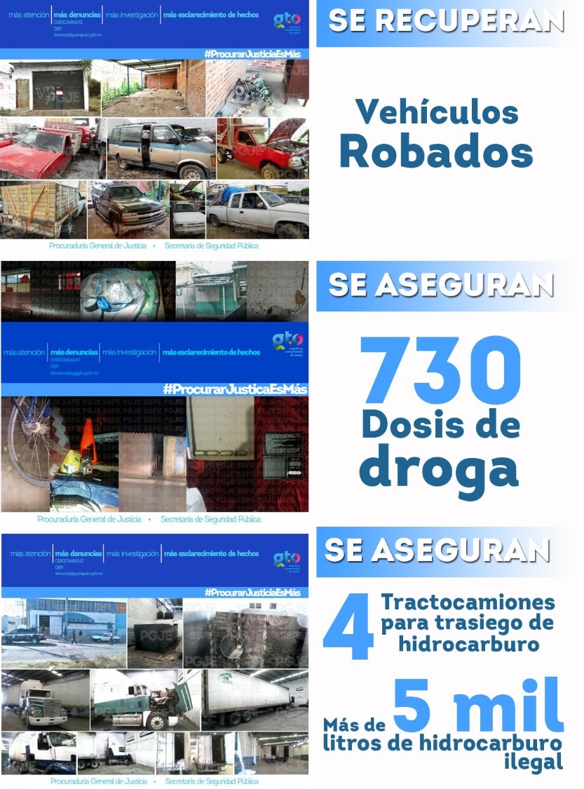 En operatividad entre la PGJE, SSPE, PGR y PF aseguran droga, combustible y vehículos en varios municipios del Estado.
