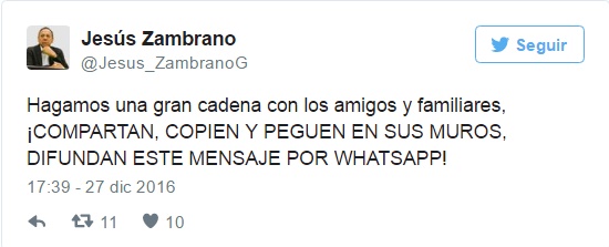Zambrano llama a revolución pacífica por incremento en precio de gasolina
