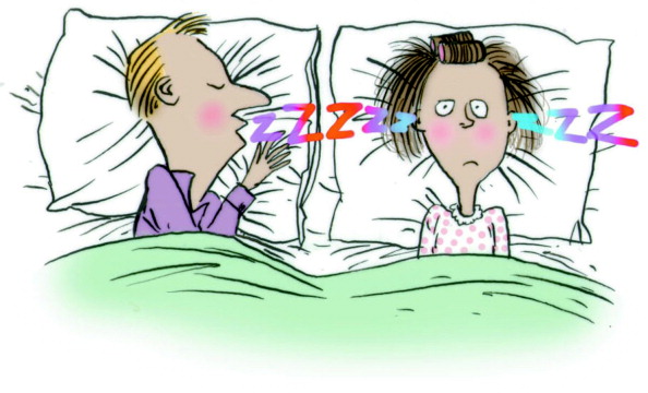 USA - 1997: Tim Ladwig color illustration of woman being awake by snoring man in bed next to her. (The Wichita Eagle/MCT via Getty Images)