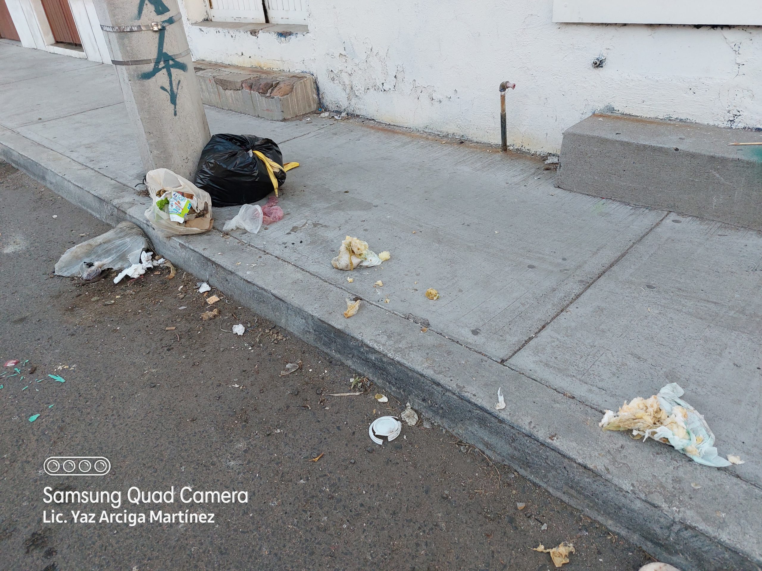 FALTA DE CONTENEDORES DE BASURA ADECUADOS; DESECHOS DESPARRAMADOS POR NO CONTAR CON TAN IMPORTANTES HERRAMIENTAS