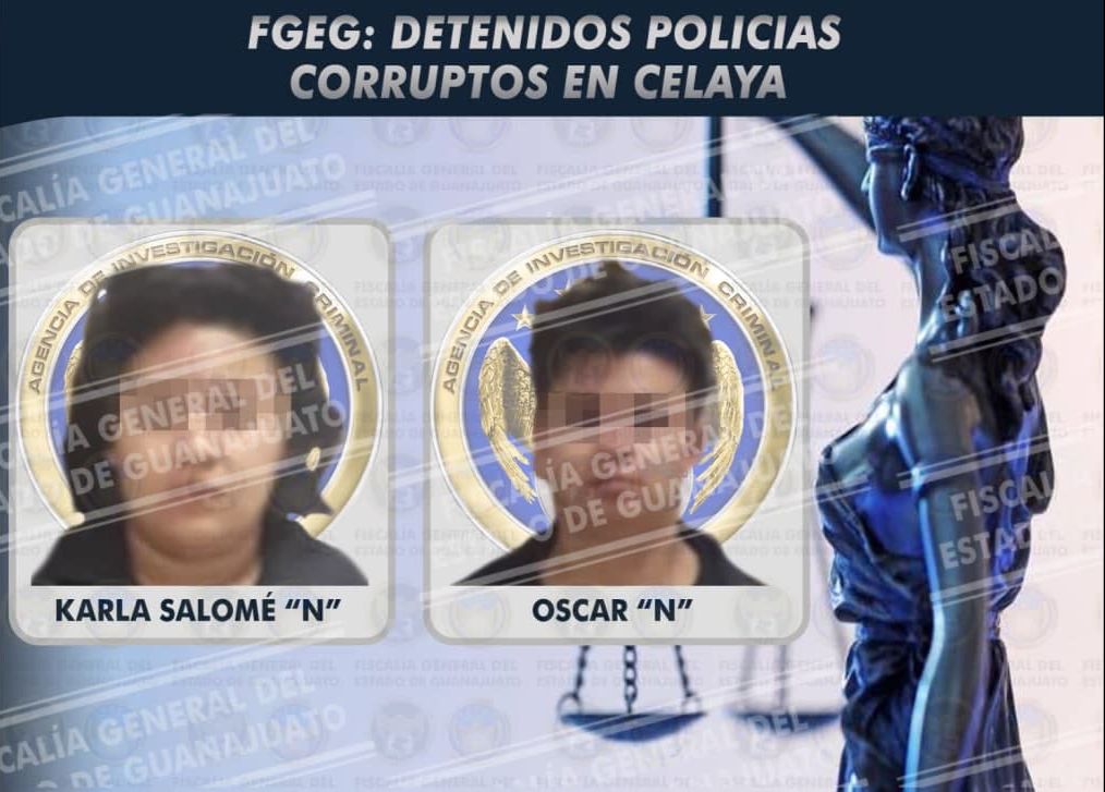 PERSONAL DE LA FISCALÍA DETIENEN A DOS POLICÍAS MUNICIPALES DE CELAYA  ALIADOS AL CRIMEN ORGANIZADO.