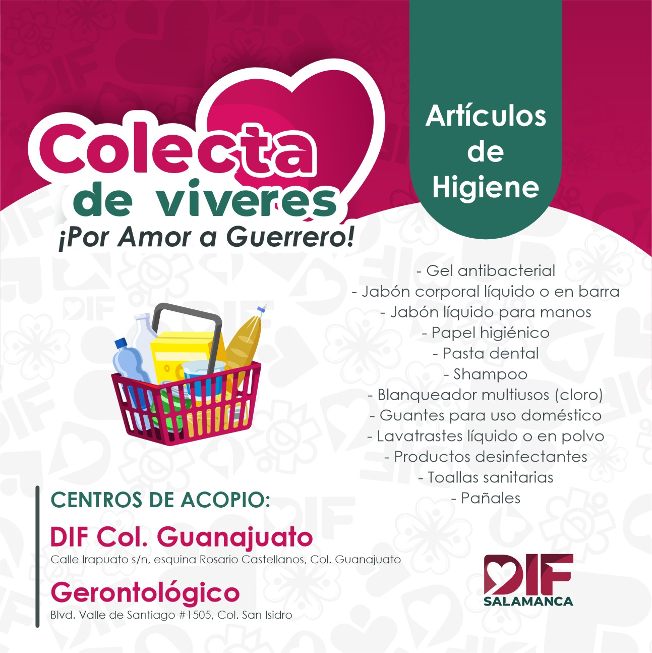 💥 DIF SALAMANCA INVITA A LOS SALMANTINOS A LA COLECTA DE VÍVERES PARA DAMNIFICADOS DE GUERRERO