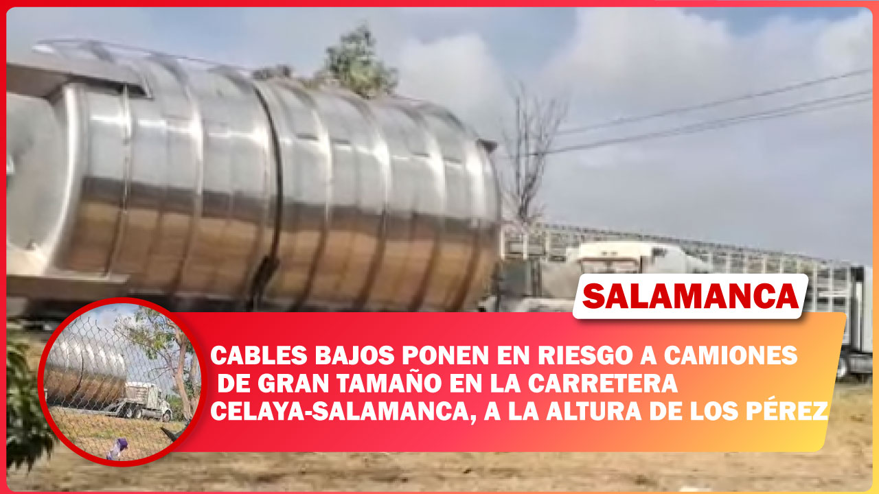 #Estatal CABLES BAJOS PONEN EN RIESGO A CAMIONES DE GRAN TAMAÑO EN LA CARRETERA CELAYA-SALAMANCA, A LA ALTURA DE LOS PÉREZ