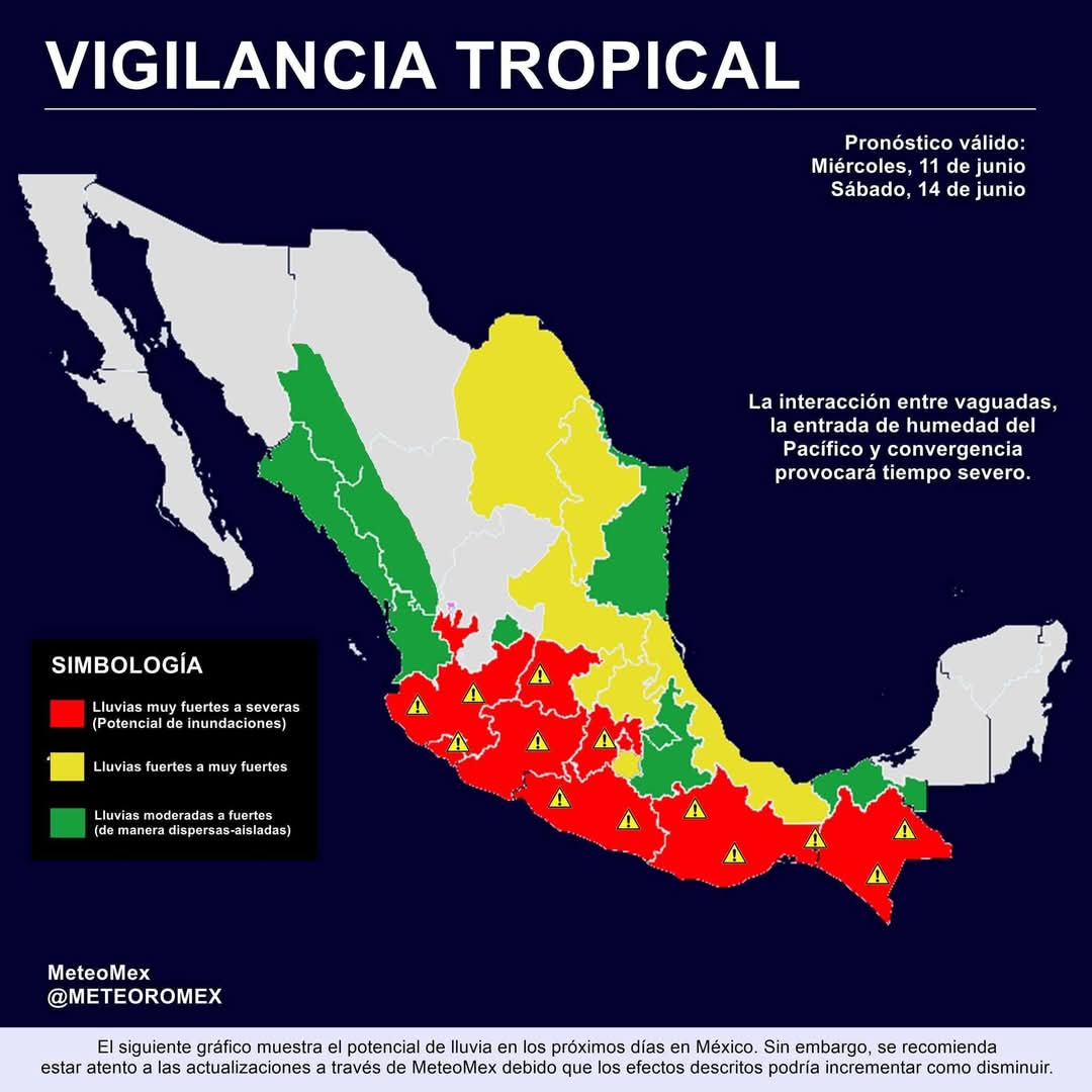 SE PRONOSTICAN LLUVIAS INTENSAS Y TIEMPO SEVERO EN VARIOS ESTADOS  