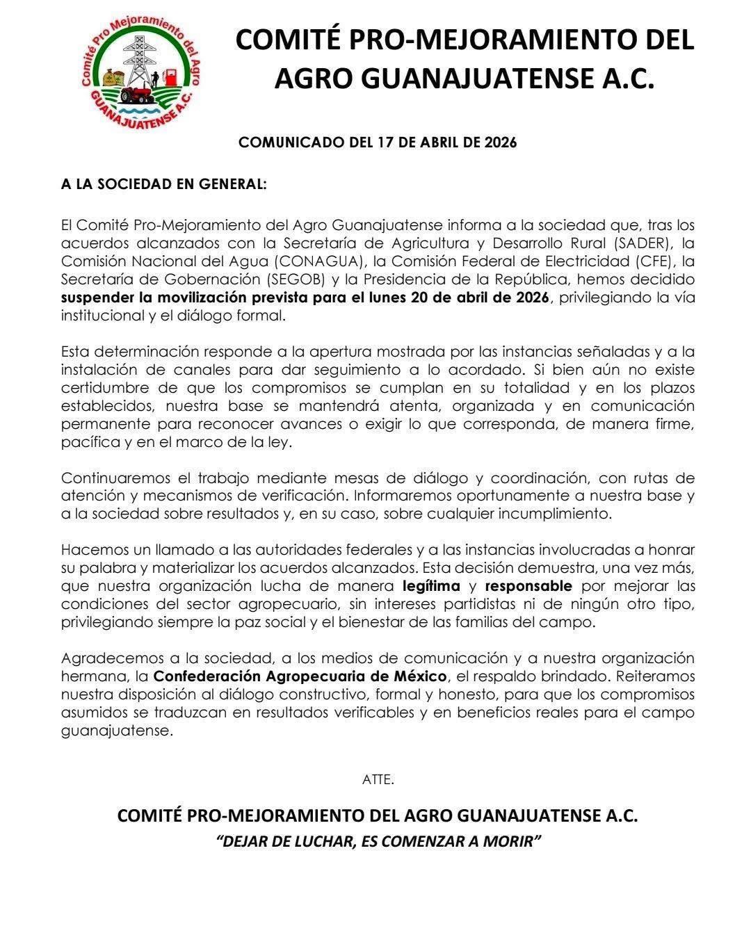 Presidencia de la República logra acuerdo con agricultores y se suspenden bloqueos en #Salamanca y el estado de #Guanajuato