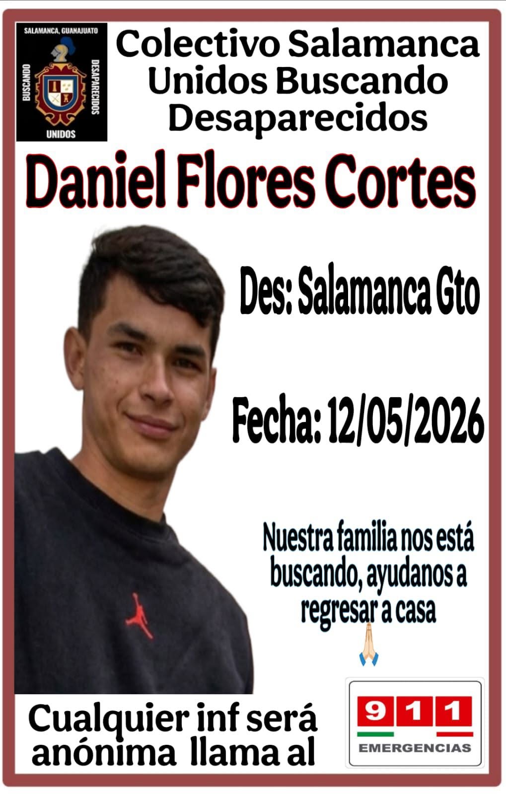 Familia de Daniel Flores continúa en su búsqueda y pide compartir ficha de localización